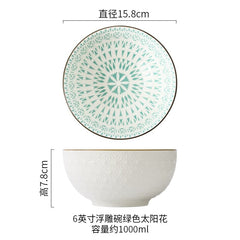 Nordic Style 6-inch Soup Bowl Underglaze Ceramic Tableware Household Instant Noodle Restaurant Simple Creative Embossed Ramen - Wowza