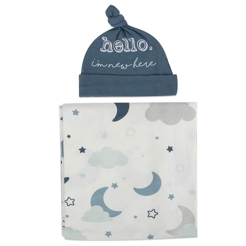 2Pcs Newborn Baby Printing Receiving Blanket Hat Set Infants Swaddle Wrap Sleeping Bag Hair Band Kit