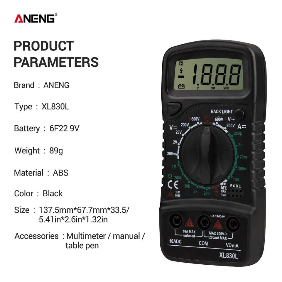 ANENG XL830L Digital Multimeter Esr Meter Testers Automotive Electrical Dmm Transistor Peak Tester Meter Capacitance Meter