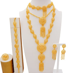 Dubai Jewelry Sets Gold Color Necklace & Earring Set For Women African France Wedding Party Jewelery Ethiopia Bridal Gifts