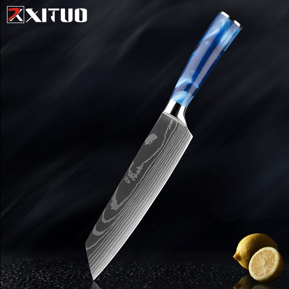 XITUO Kitchen Knife Set Japanese Chef Knives 7CR17 Stainless Steel Damascus Laser Slicing Santoku Cleaver 1-10pc Kitchen Knifes - Wowza