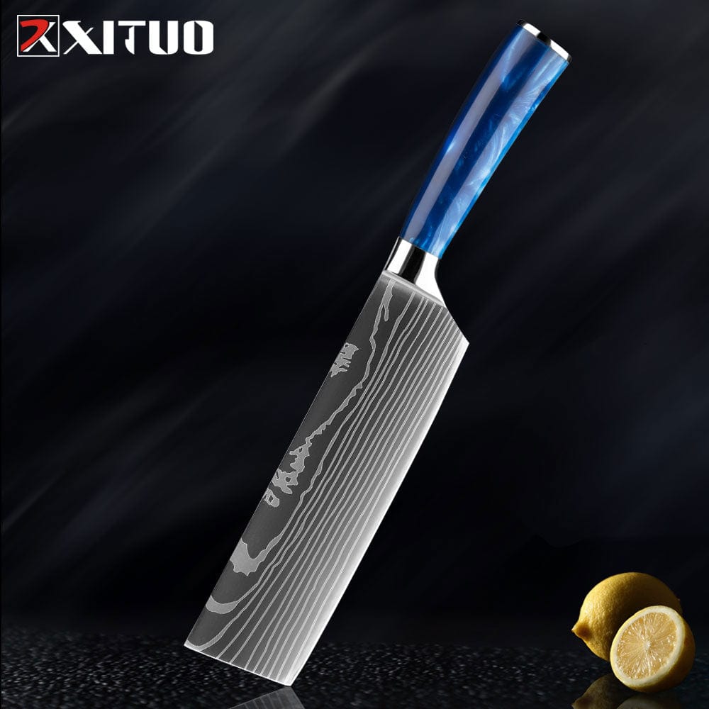 XITUO Kitchen Knife Set Japanese Chef Knives 7CR17 Stainless Steel Damascus Laser Slicing Santoku Cleaver 1-10pc Kitchen Knifes - Wowza