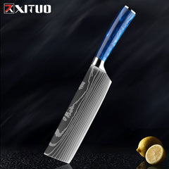 XITUO Kitchen Knife Set Japanese Chef Knives 7CR17 Stainless Steel Damascus Laser Slicing Santoku Cleaver 1-10pc Kitchen Knifes - Wowza