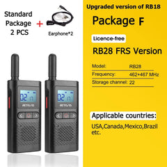 Retevis Mini Walkie Talkie Rechargeable Walkie-Talkie 2 pcs included PTT PMR446 Long Range Portable Two-way Radios For Hunting