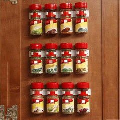 2/4PC Spice Bottle Rack Kitchen Storage Wall Mount Ingredient Plastic Adhesive Clip Cabinet Organizer Door Hooks Jar Holder Tool - Wowza