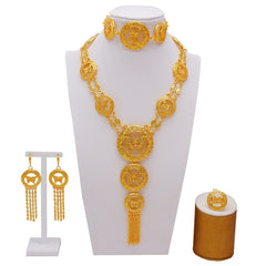 Dubai Jewelry Sets Gold Color Necklace & Earring Set For Women African France Wedding Party Jewelery Ethiopia Bridal Gifts