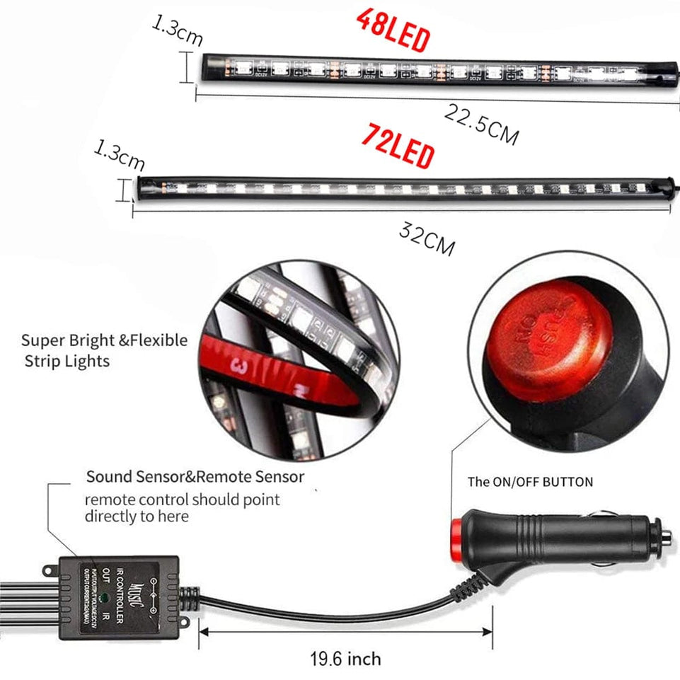 LED Car Interior Neon 48 72  Ambient Foot Light with USB Wireless Remote Music App Control Auto RGB Atmosphere Decorative Lamps