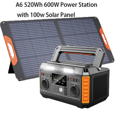 Solar Generator 600W 1000W 2400W 3000W LiFePO4 Battery Portable Power Station, 100W 200W Solar Panel, Camping Emergency