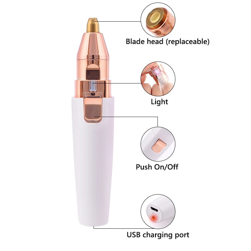 2 In 1 Electric eyebrow trimmer USB Rechargeable hair remover women shaver  LED light lady Epilator Razor face Makeup Tool