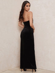 Ailigou High Quality Fashion Black Elegant V Neck Bandage Dress Front Slit Strapless Ladies 2022 New Long Sexy Party Dress