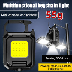 Pocket Work Light 1000LM COB LED Mini Keychain Light USB Rechargeable Flashlight IPX4 Waterproof for Outdoor Camping Hiking