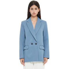 Autumn and spring women's blazer jacket casual solid color double-breasted pocket decorative coat