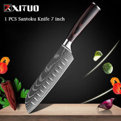 XITUO Chef knife 1-10 Pcs Set Kitchen Knives Laser Damascus Pattern Sharp Japanese Santoku Knife Cleaver Slicing Utility Knife - Wowza