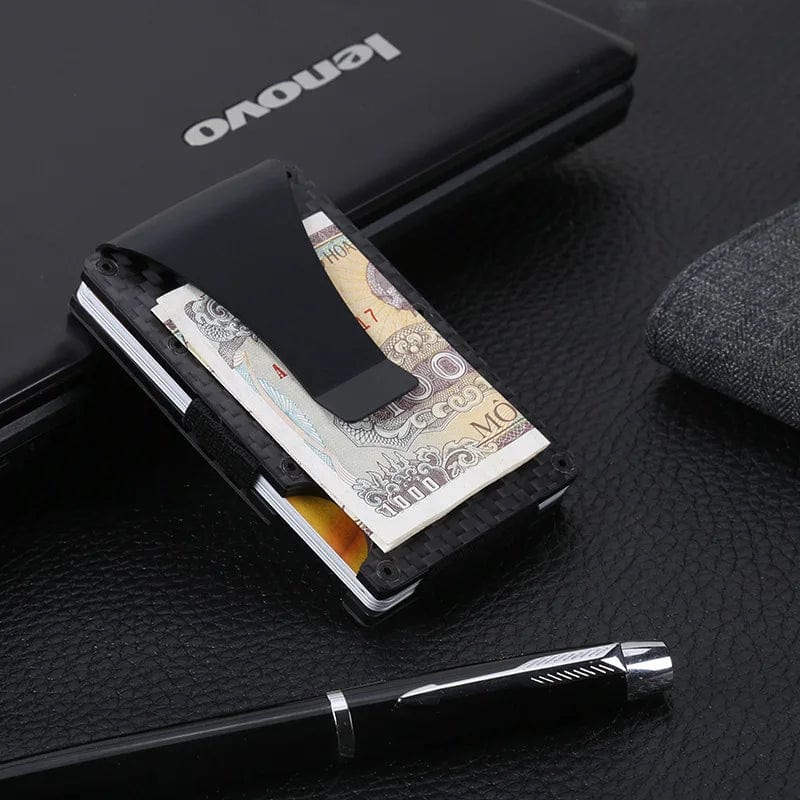 Carbon Fiber Card Holder Mini Aluminium Metal RFID Magic Men's Wallet