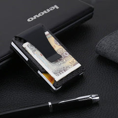 Carbon Fiber Card Holder Mini Aluminium Metal RFID Magic Men's Wallet