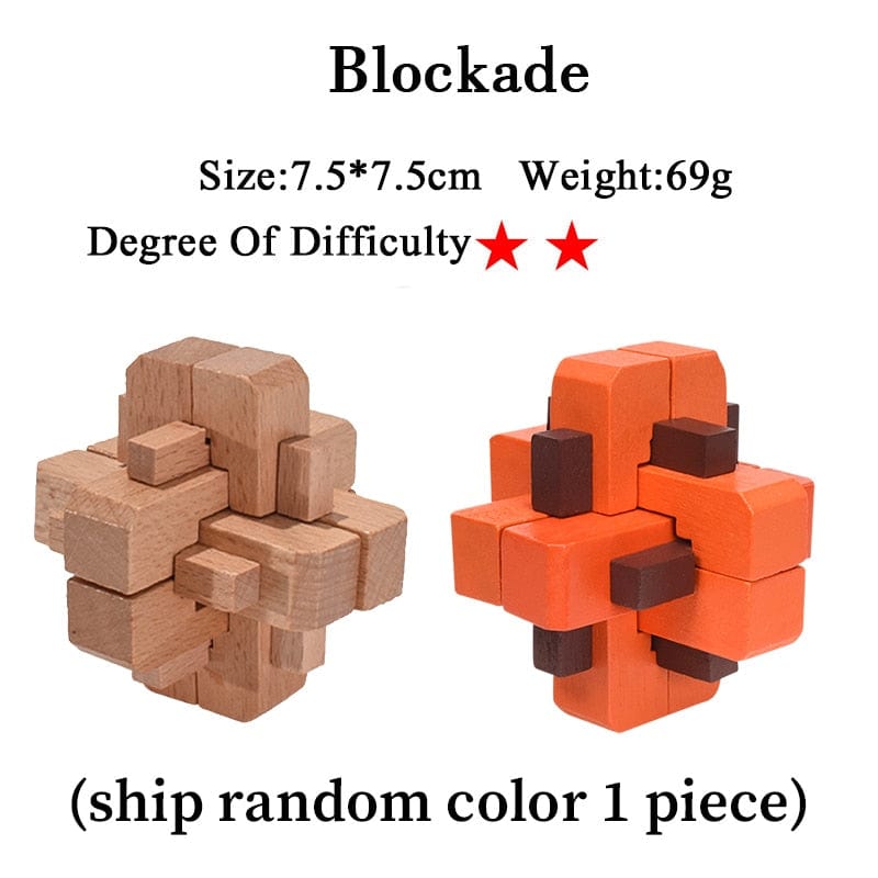 IQ Brain Teaser Kong Ming Lock Lu Ban Lock 3D Wooden Interlocking Burr Puzzles Game Toy For Adults Kids