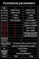 Digital Clamp Meter Fork DC AC 100A Smart Ammeter Pliers T-RMS Current Auto Multimeter Voltage Ohm Electrical Tester