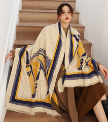 Luxury Winter Cashmere Scarf Women 2023 Design Warm Pashmina Blanket Horse Scarves Female Shawl Wraps Thick Foulard Bufanda