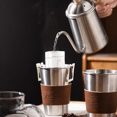 Coffee Hand Brewing Pot Wooden Handle 304 Non-stick Coat Food Grade Stainless Steel Fine Mouth Brew Pot Outdoor Coffee Make Tool - Wowza