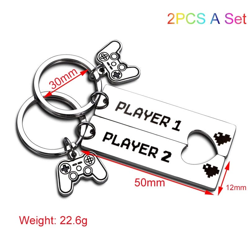 2 PCS Funny Couple Gamers Gifts Player 1 Player 2 Matching Keychain for Her Him Girlfriend Boyfriend Valentine's Day Gaming Gift