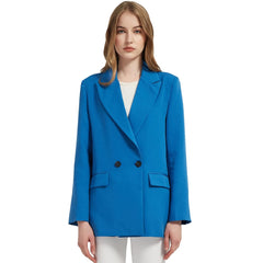 Autumn and spring women's blazer jacket casual solid color double-breasted pocket decorative coat