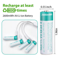 Kuugro AA 1.5 V 2600 mWh USB‑C Rechargeable Lithium Battery – Long‑Lasting Power