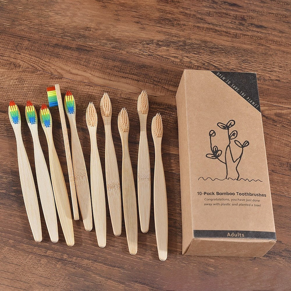 New Design Mixed Color Bamboo Toothbrush Eco Friendly Wooden Tooth Brush Soft Bristle Tip Charcoal Adults Oral Care Toothbrush