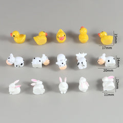 Mini 50pc AnimalResin Duck Rabbit Cows  Flat Back DIY Miniature Artificial Hand Painted Resin Cabochon Craft Play Doll House Toy