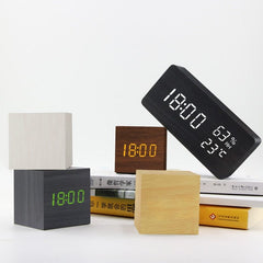 Alarm Clock LED Wooden Watch Table Voice Control Digital Wood Despertador USB/AAA Powered Electronic Desktop Clocks