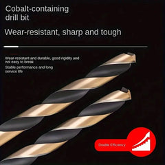 A set of hexagonal shank titanium coated high-speed steel cobalt bits for metal, wood, copper, aluminum, stainless steel