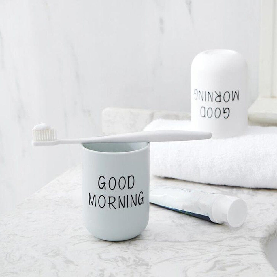 Good Morning Mouthwash Cup Bathroom Tumblers Toothbrush Toothpaste Holder Cup Travel Washing Cup Water Mug Bathroom Accessories