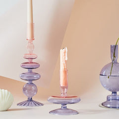 Floriddle Lilac Candle Holders Glass Candlestick holder for Wedding Table Centerpieces Nordic Vase Home Decoration Gift