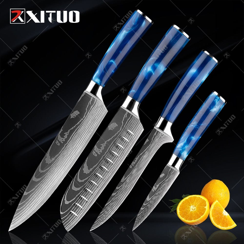 XITUO Kitchen Knife Set Japanese Chef Knives 7CR17 Stainless Steel Damascus Laser Slicing Santoku Cleaver 1-10pc Kitchen Knifes - Wowza