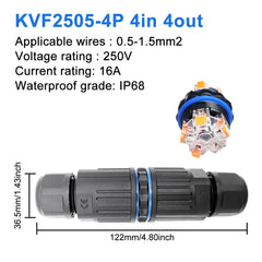 Cable Connector IP68 Waterproof Quick Connection KVSF-15 2 in 2 out 2/3/4/5 Pin Electrical Terminal Adapter Wire Connector