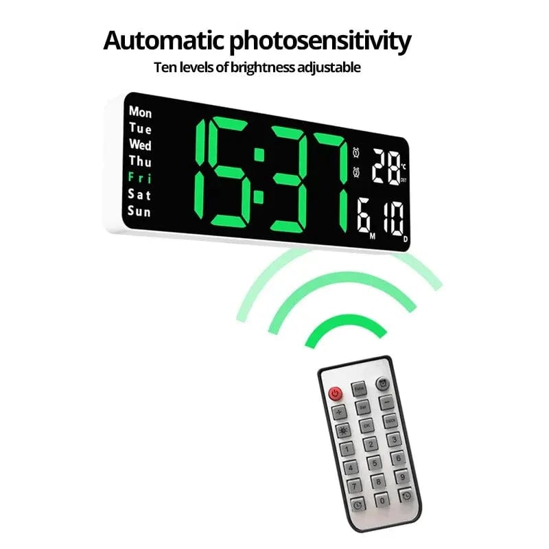 LED Digital Wall Clock 16 inch,Wall Mounted Remote Control Temperature Date Week Display Timer Dual Alarm Clock