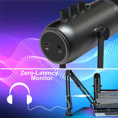 USB Streaming Podcast PC Microphone Studio Cardioid Condenser Mic Kit with Boom Arm For Recording Twitch YouTube