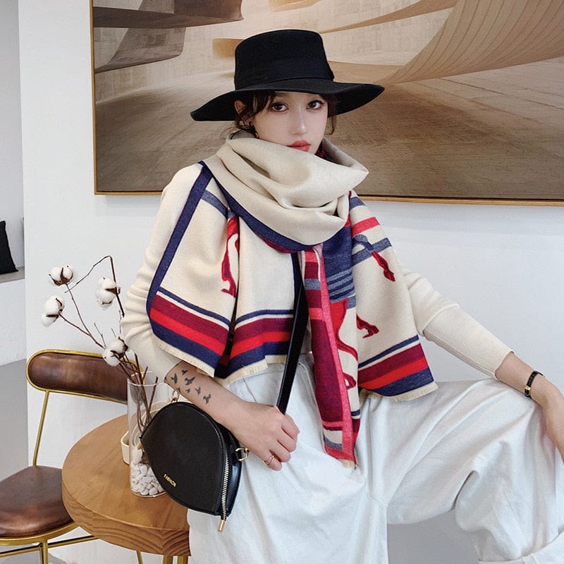 Luxury Winter Cashmere Scarf Women 2023 Design Warm Pashmina Blanket Horse Scarves Female Shawl Wraps Thick Foulard Bufanda