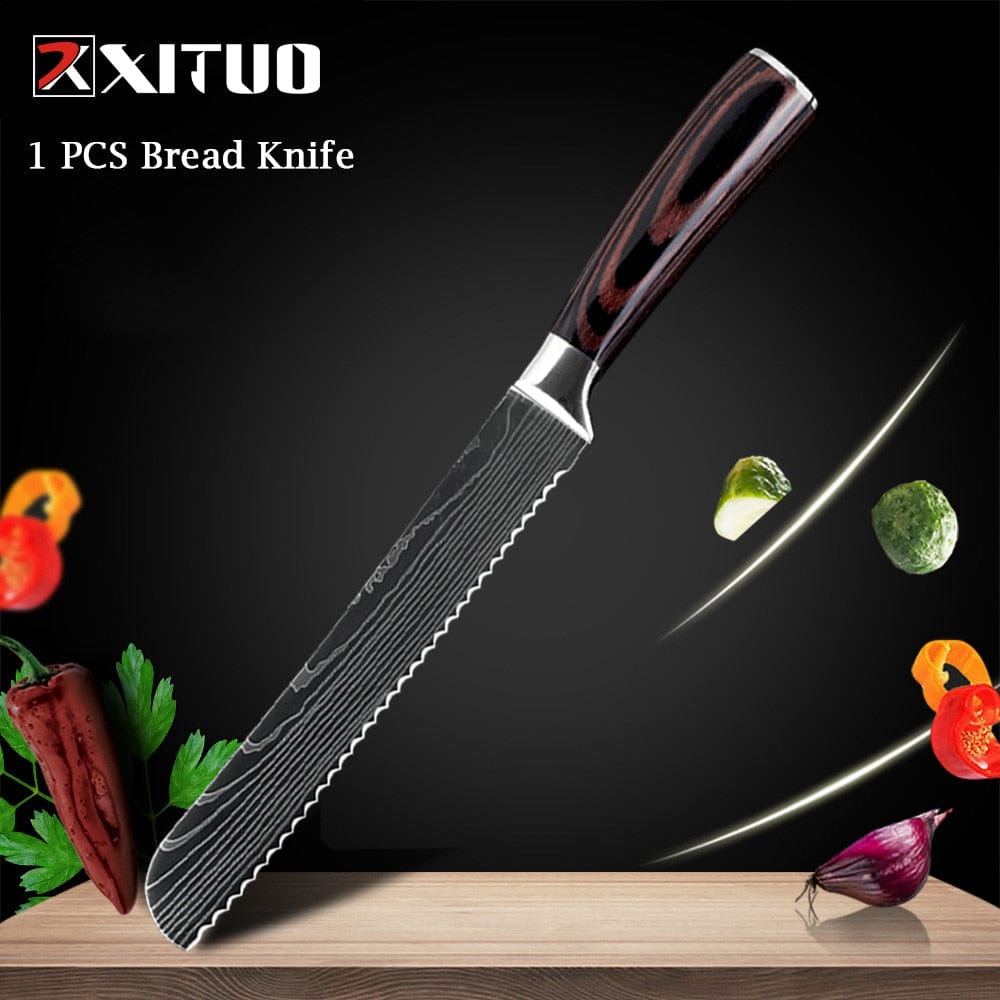 XITUO Chef knife 1-10 Pcs Set Kitchen Knives Laser Damascus Pattern Sharp Japanese Santoku Knife Cleaver Slicing Utility Knife - Wowza