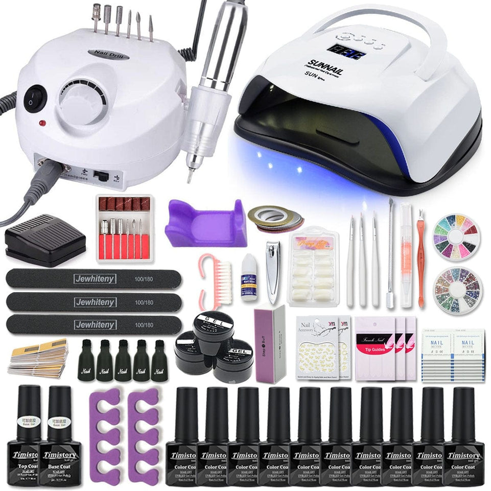 Manicure Set Acrylic Nail Kit With 120/80/54W Nail Lamp 35000RPM Nail drill Machine Choose Gel Nail Polish All For Manicure