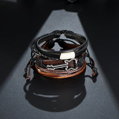 Set Braided Wrap Leather Bracelet for Men Vintage Life Tree Guitar Wood Beads Fashion Male Bracelets Wristband