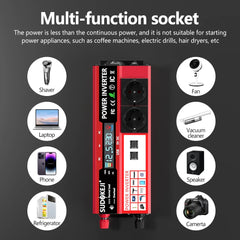 Power Inverter DC 12V To AC 220V 230V Transformer with 4 USB EU Socket Charge with LED Display for RV Phone Car