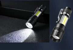 USB Rechargeable Mini Flashlight COB+XPE Portable Built-in Battery Zoomable Small Torch 3 Mode Camping Emergency Flashlights