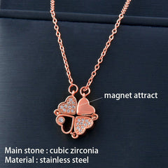 SINLEERY Unusual together 4 crystal heart flower pendant stainless steel necklace gold silver color chain XL333 ZD1 SSK