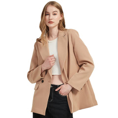 Autumn and spring women's blazer jacket casual solid color double-breasted pocket decorative coat