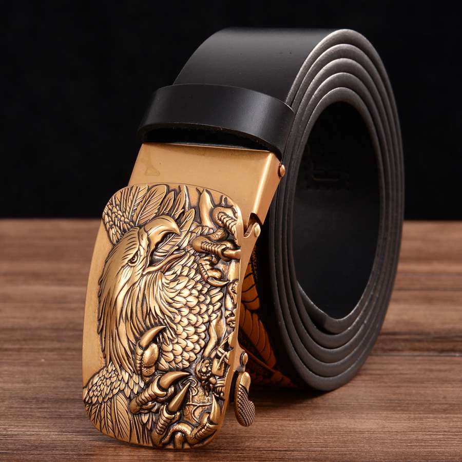 Men's Leather Belts Belts for Men Genuine Leather Ratchet Belt Automatic Buckle Wide:35mm Men Automatic Buckle Belt