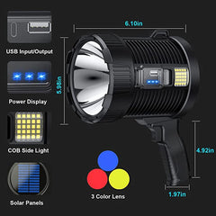 XHP90 High Power Portable Led Flashlight COB Searchlight Spotlights Solar Panel USB Charging Torch with 9000mAh Lithium Battery