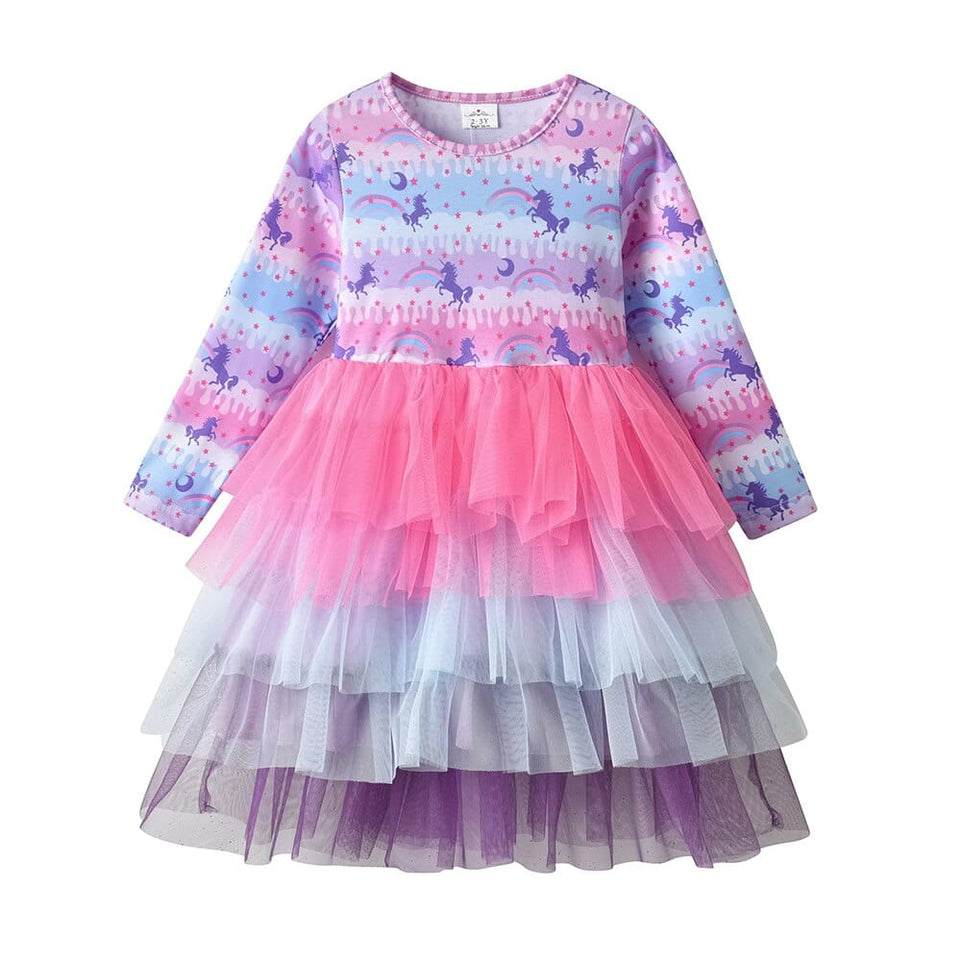 VIKITA Kids Tutu Dress for Girls Long Sleeve Party Prom Vestidos Toddlers Mermaid Unicorn Dresses Kids Princess Autumn Dress