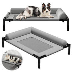 Raised Mesh Pet Sofa Bed with Removable Washable Bolsters Breathable Pet Sofa Cot Removable Cooling Dog Bed for Indoor & Outdoor