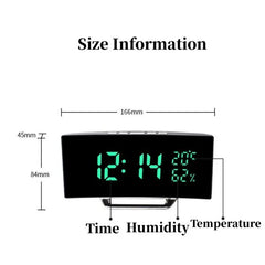 Curved Screen Digital Alarm Clock Temperature Date 2 Levels Brightness Adjustment Snooze Table Clock 12/24H Night Mode LED Clock