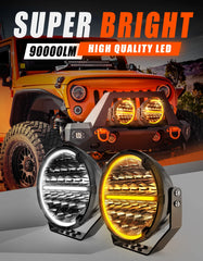 9Inch LED Driving Light 90000LM Spot Flood Combo Offroad Work Lights Amber DRL for Truck ATV UTV SUV Car 4x4 12V 24V